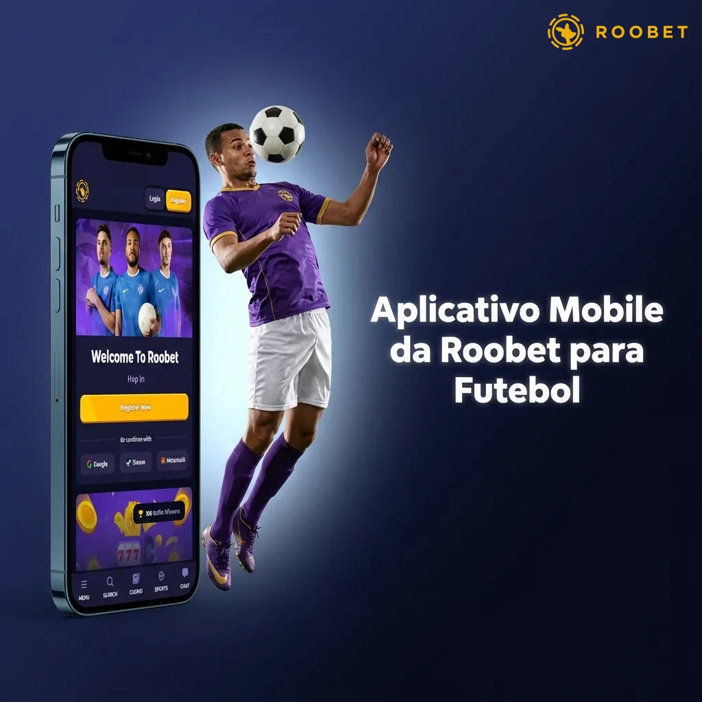 Tela de celular mostrando o aplicativo PWA da Roobet com menu de apostas em futebol e ligas disponíveis