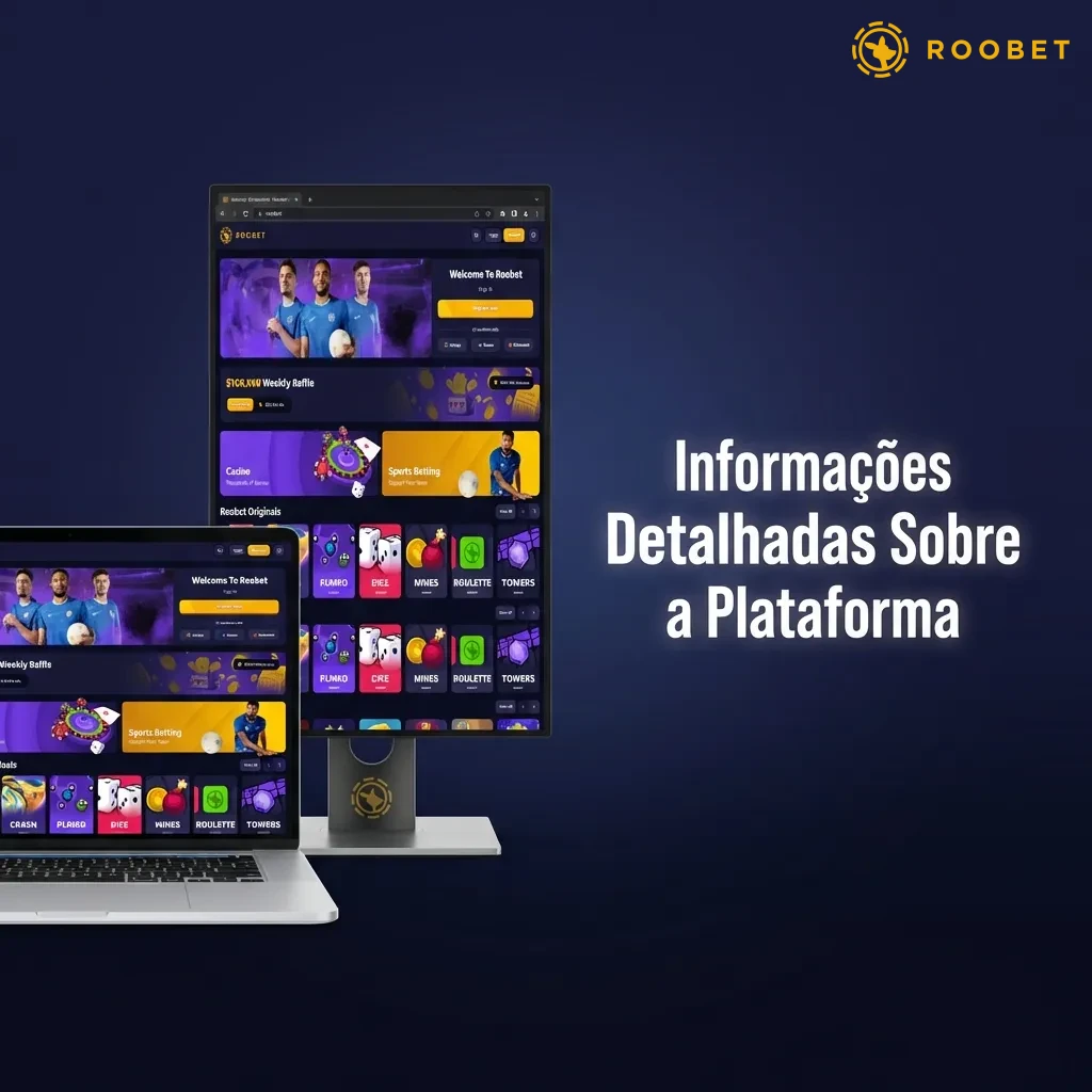 Roobet platform interface showing sports betting options, security features, and mobile app compatibility for Brazilian users