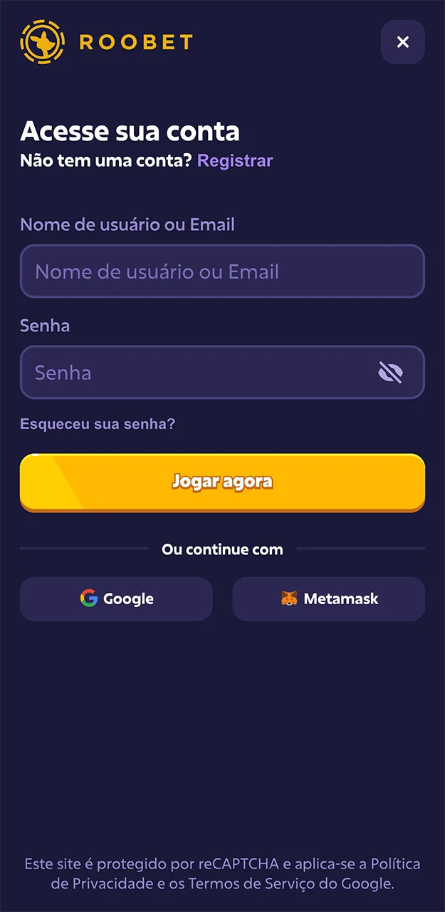 Faça login no aplicativo Roobet e faça sua primeira aposta.