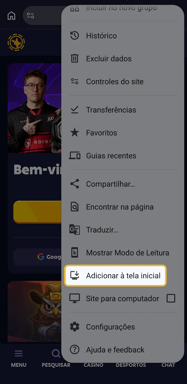 Adicione o aplicativo Roobet à área de trabalho para acesso rápido.