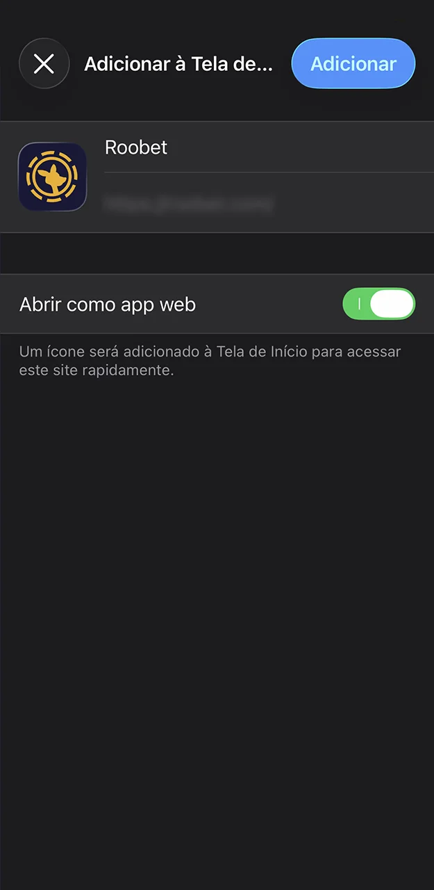 Conclua a instalação do aplicativo Roobet.