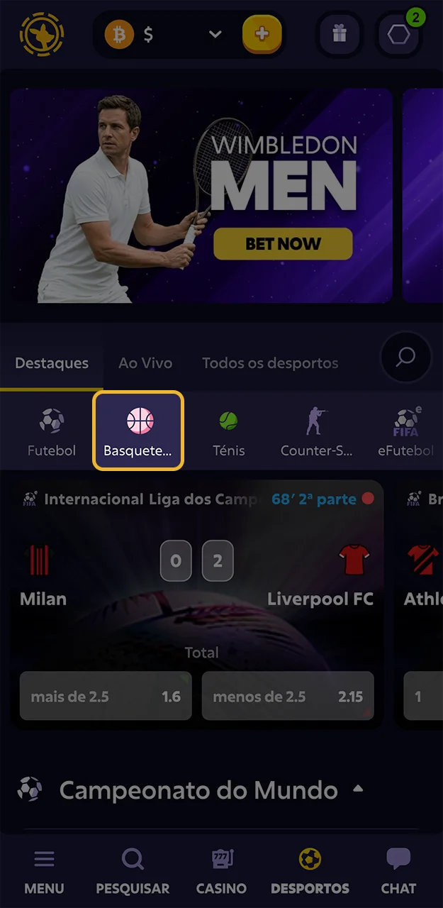 Confira as modalidades disponíveis para apostas no site da Roobet.