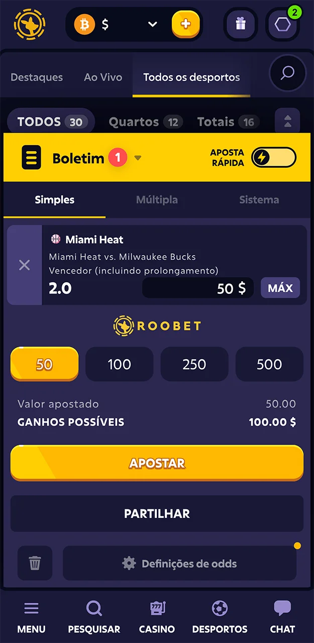 Confirme sua aposta na casa de apostas Roobet e aguarde o término da partida.