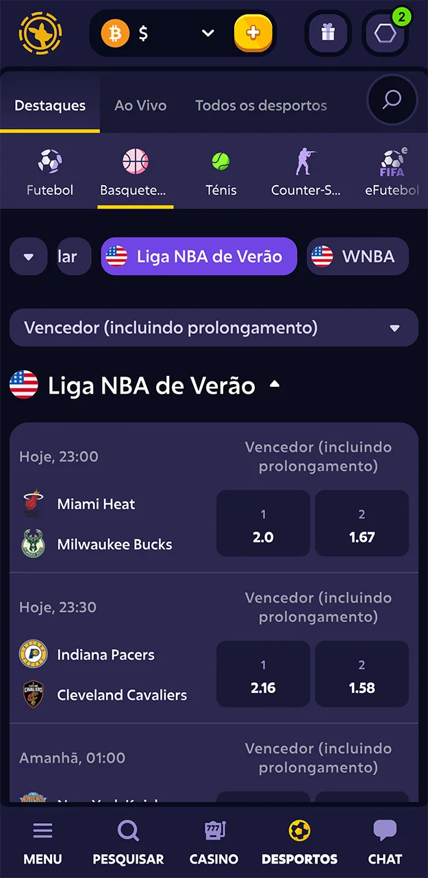 Escolha uma partida de basquete com a participação do seu time favorito no site da Roobet.