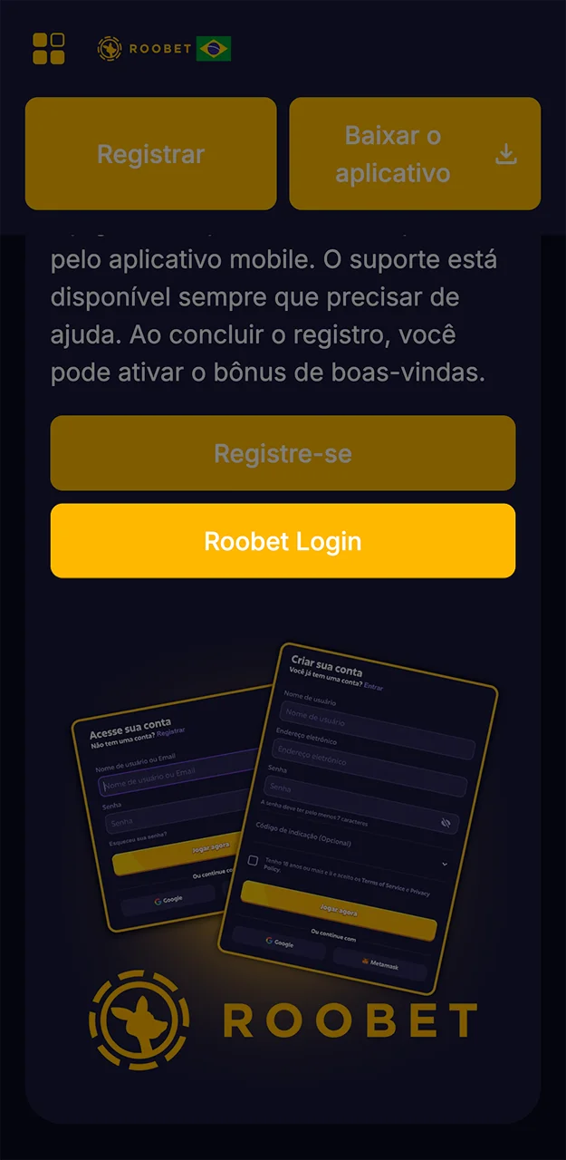 Use o link direto para acessar sua conta no site da Roobet.