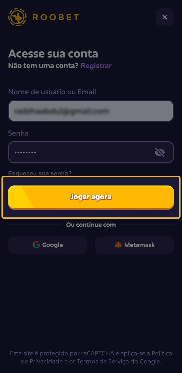 Conclua o login na sua conta e familiarize-se com a interface do site Roobet.