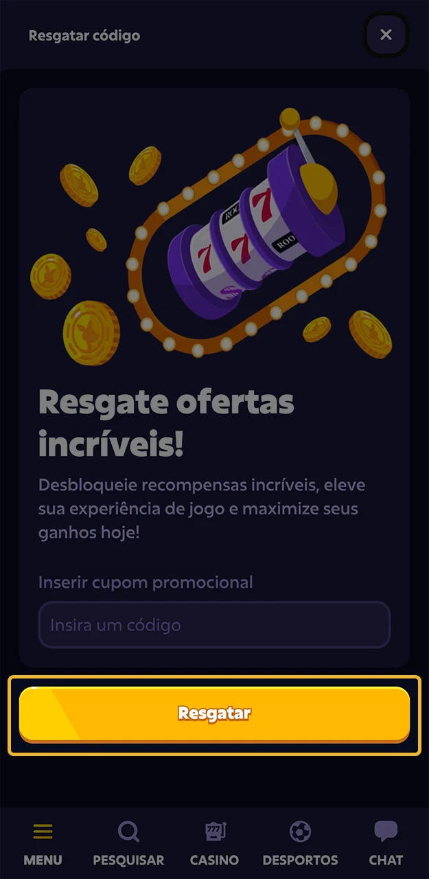 Confirme o código promocional e aguarde até que os créditos sejam creditados na sua conta no Roobet.