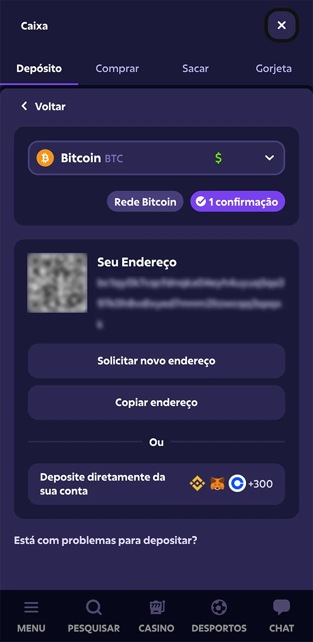 Comece a fazer um depósito no site da Roobet.