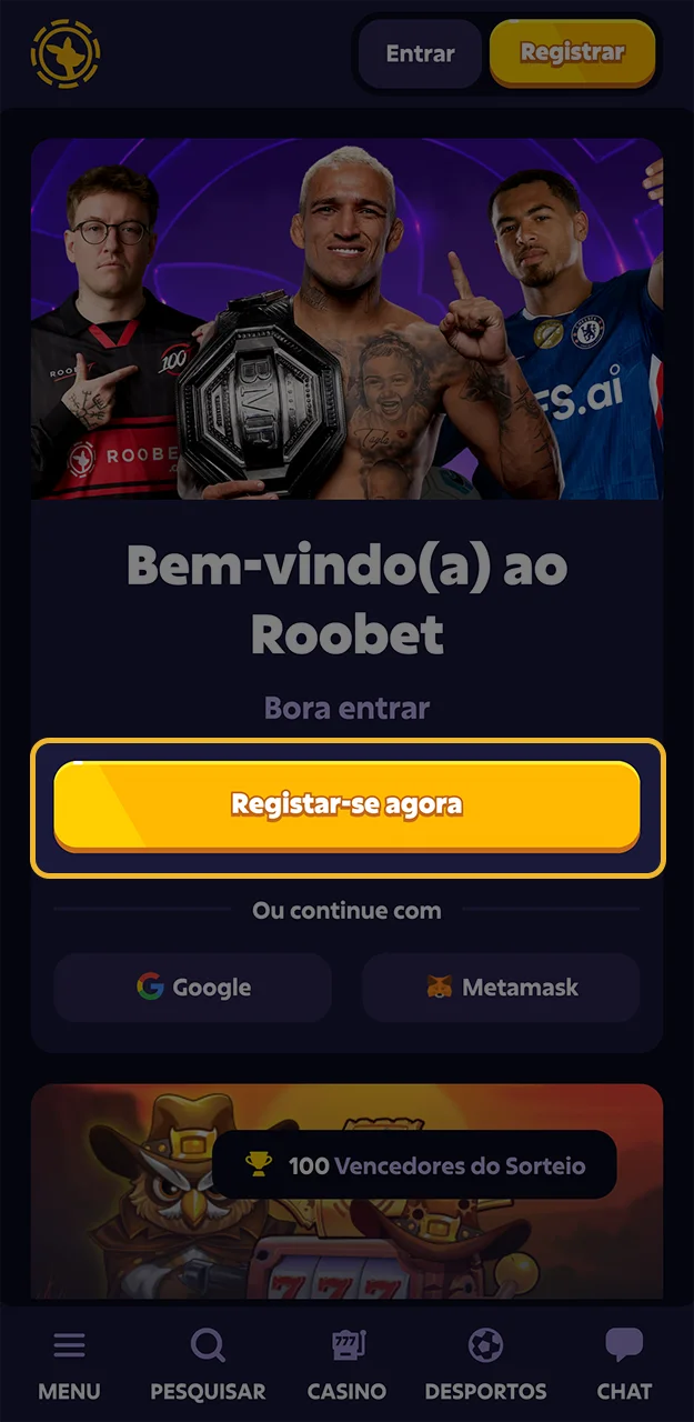 Insira com atenção os dados necessários para se cadastrar no site da Roobet.