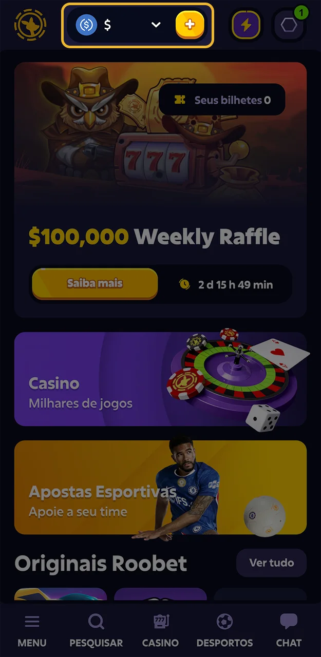 Acesse a seção de sistemas de pagamento no site da Roobet.
