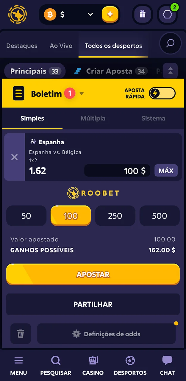 Confirme sua aposta e aproveite para assistir à partida online no site da Roobet.